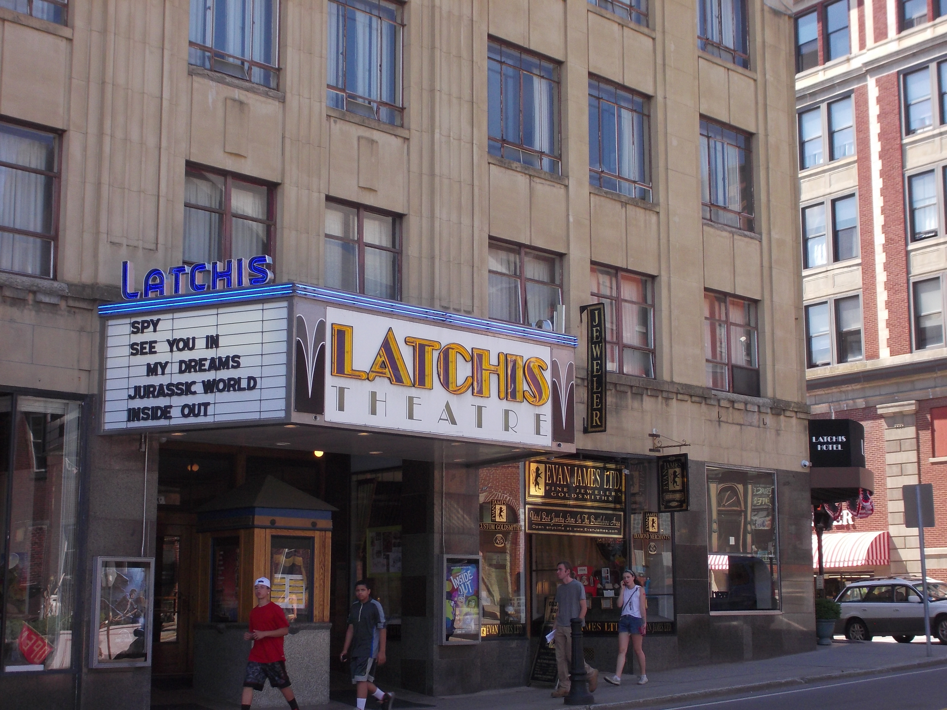 Latchis Theatre sign and pedestrians. photo Jen Austin
