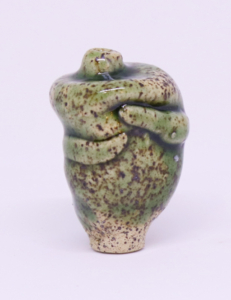 Miniature thrown and altered mini ceramic vessel. Stoneware with Jade celadon glaze, 